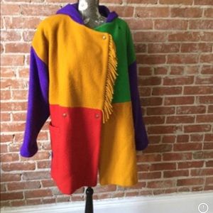 Vintage colorblock hooded coat
